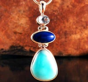 ENTIA ~ Blue Topaz, Lapis Lazuli & Hemmimorphite Pendant ~ Item B