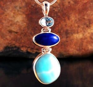 ENTIA ~ Blue Topaz, Lapis Lazuli & Hemmimorphite Pendant ~ Item A