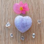 Lavender heart crystal with pink flower and clear gemstones