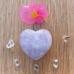 Lavender heart crystal with pink flower and clear quartz