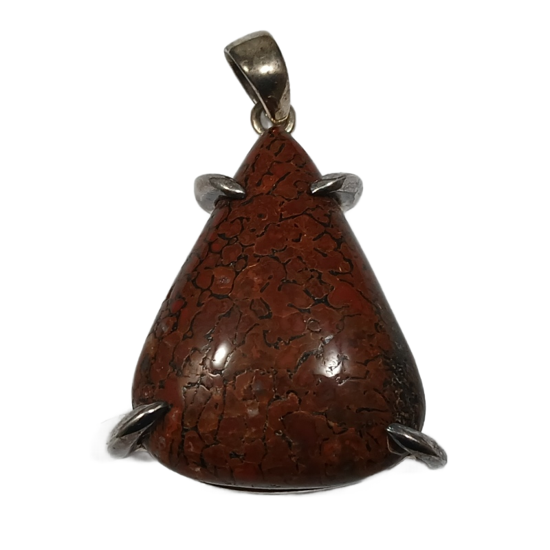 Triangular red stone pendant with silver setting