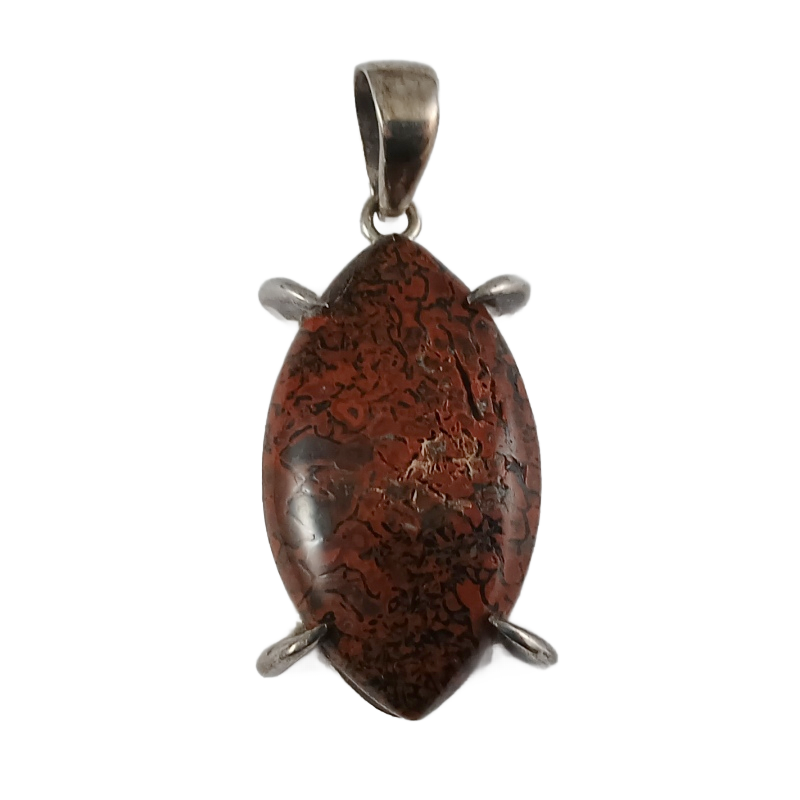 Oval red jasper pendant with silver setting