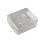 Transparent cubic crystal on white background