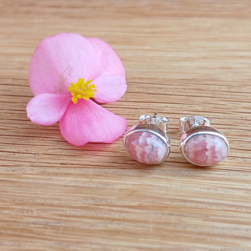 Rhodochrosite Stud Earrings - AAA Grade - Item A